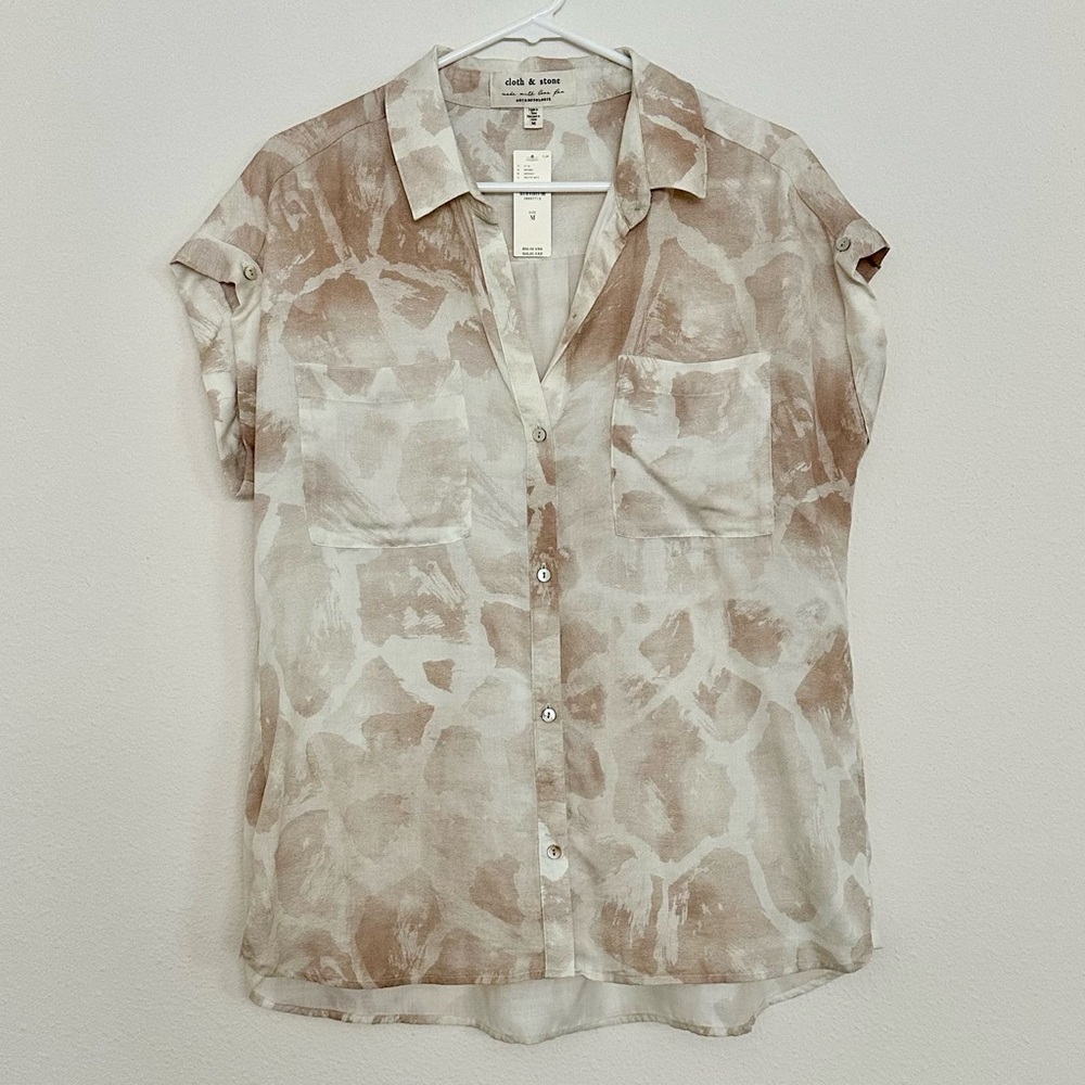 Anthropologie Cloth & Stone Cream and Tan Blouse Size M